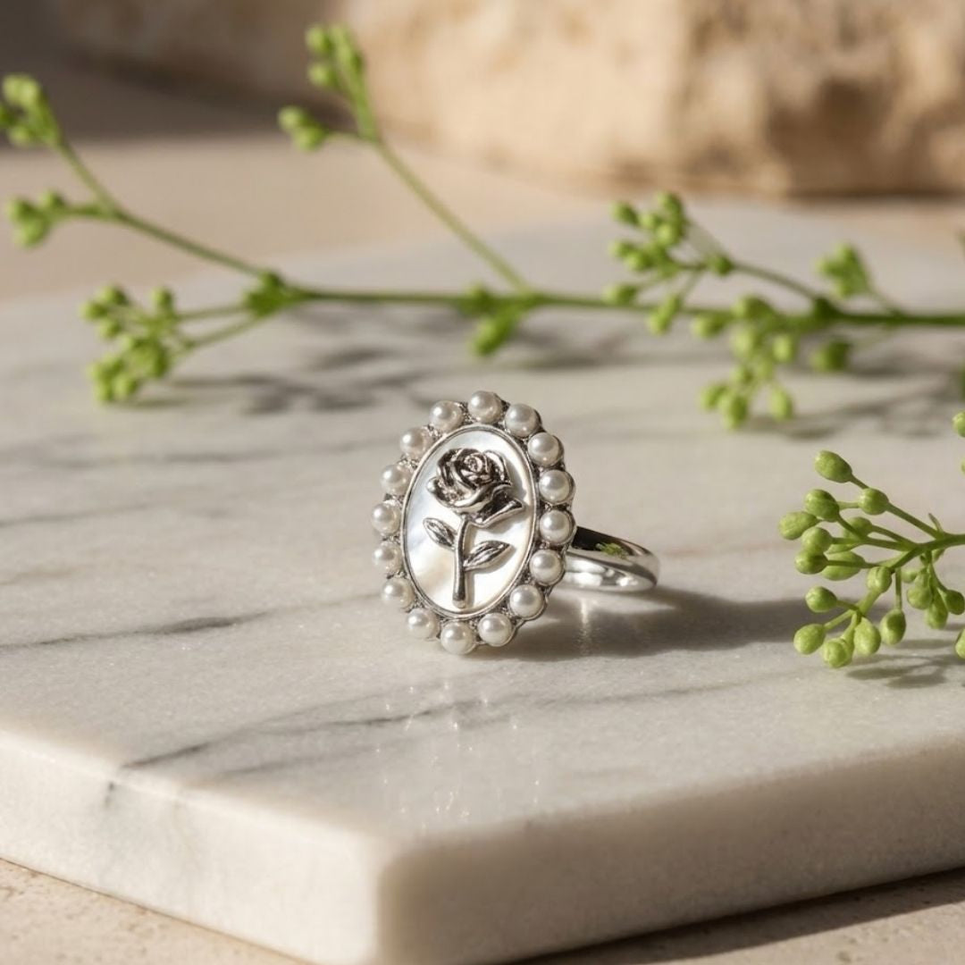 Vintage Rose Pearl Ring