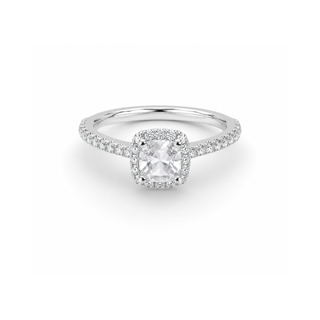 Pave Halo Cushion-Cut Ring