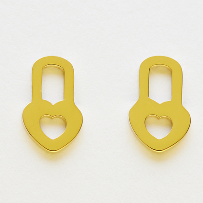 Heart Lock Gold Earrings