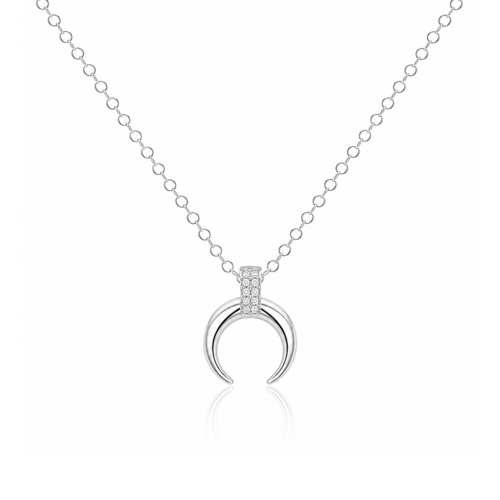 Silver Crescent Moon Pendant Necklace