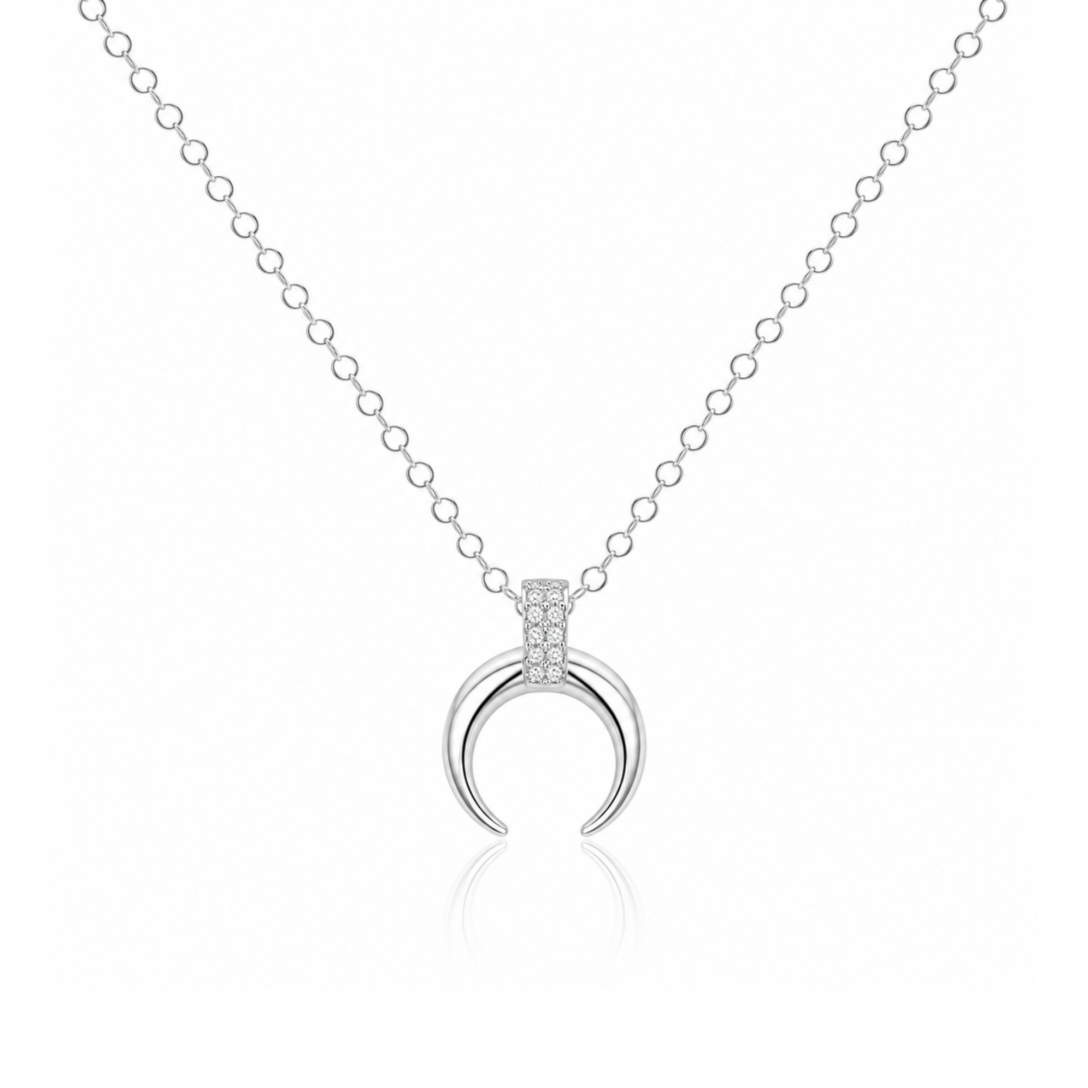 Silver Crescent Moon Pendant Necklace