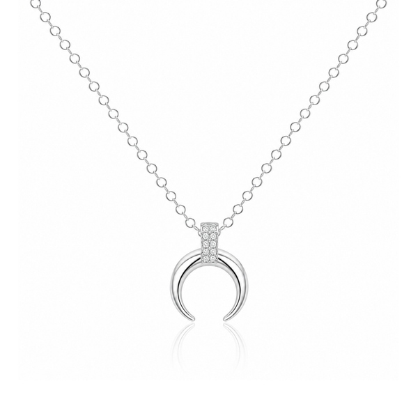 Silver Crescent Moon Pendant Necklace