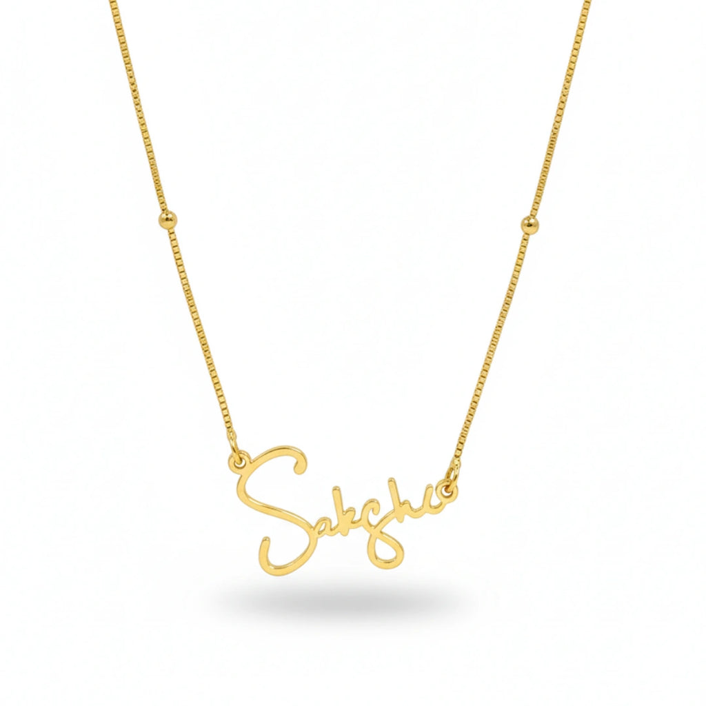 Cursive Name Necklace With Beaded Chain