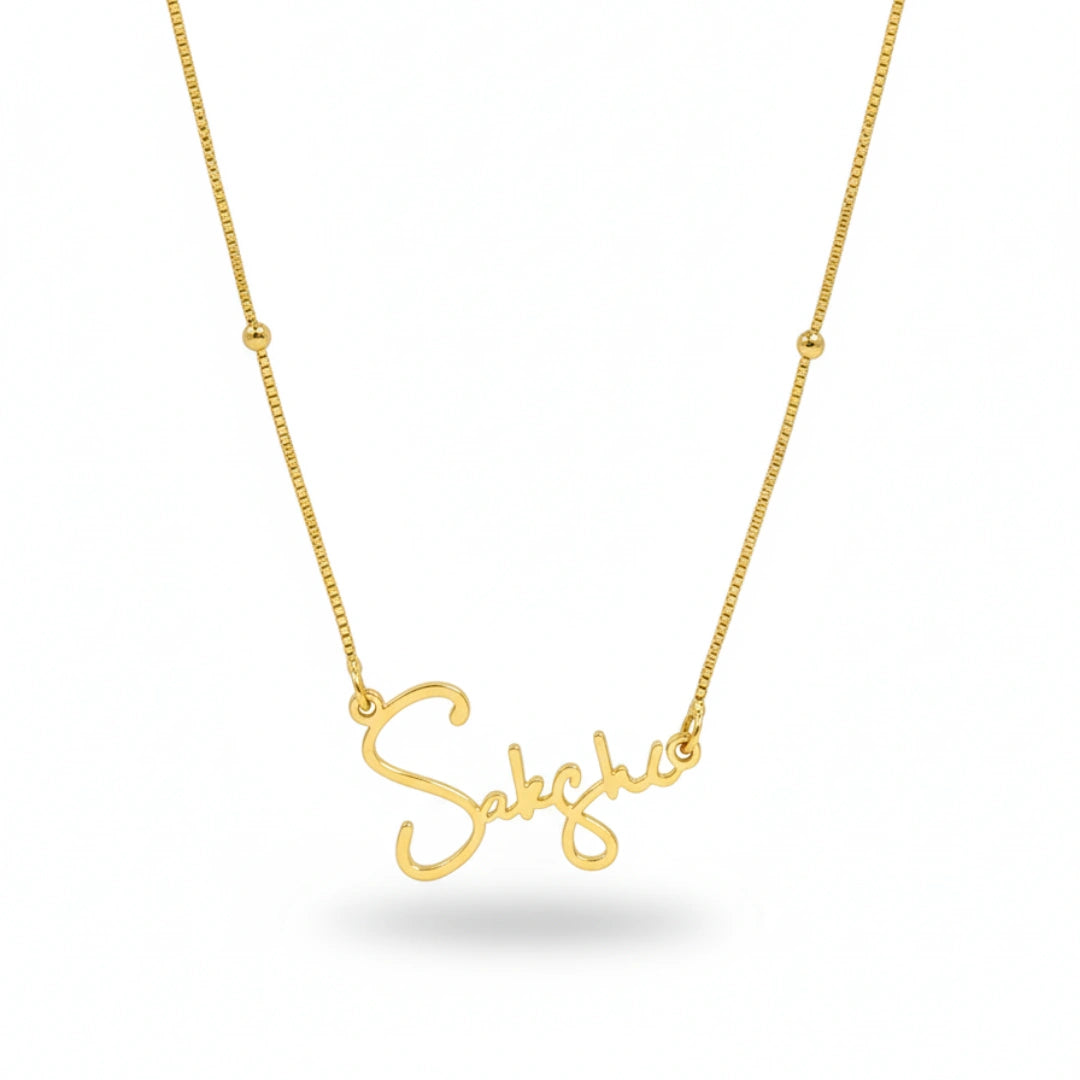Cursive Name Necklace With Beaded Chain