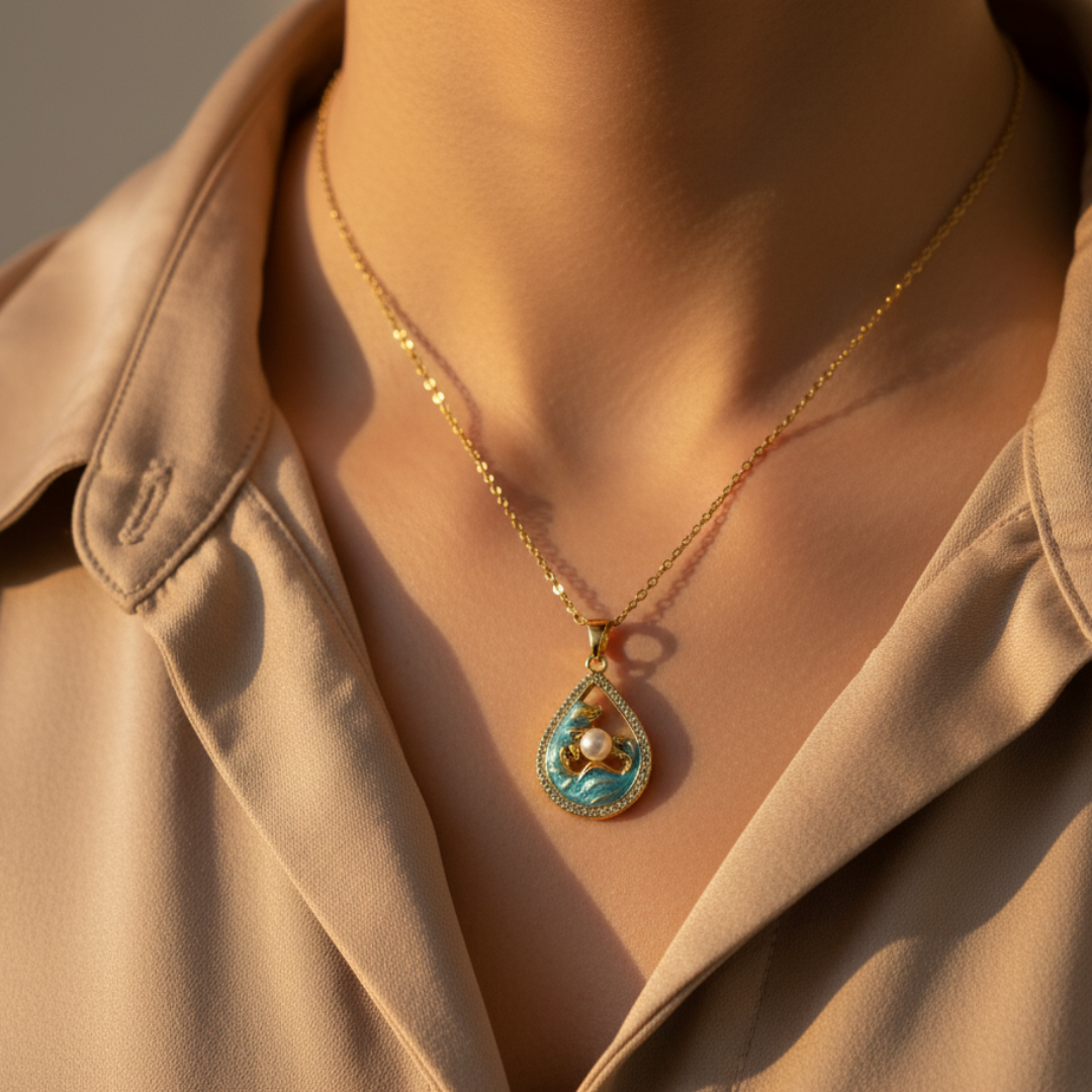 Aquatic Droplet Pearl Necklace