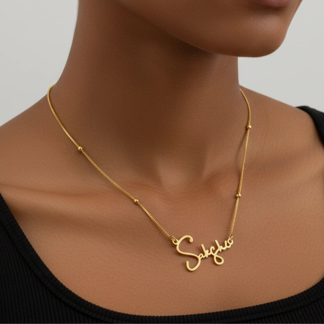 Cursive Name Necklace With Beaded Chain