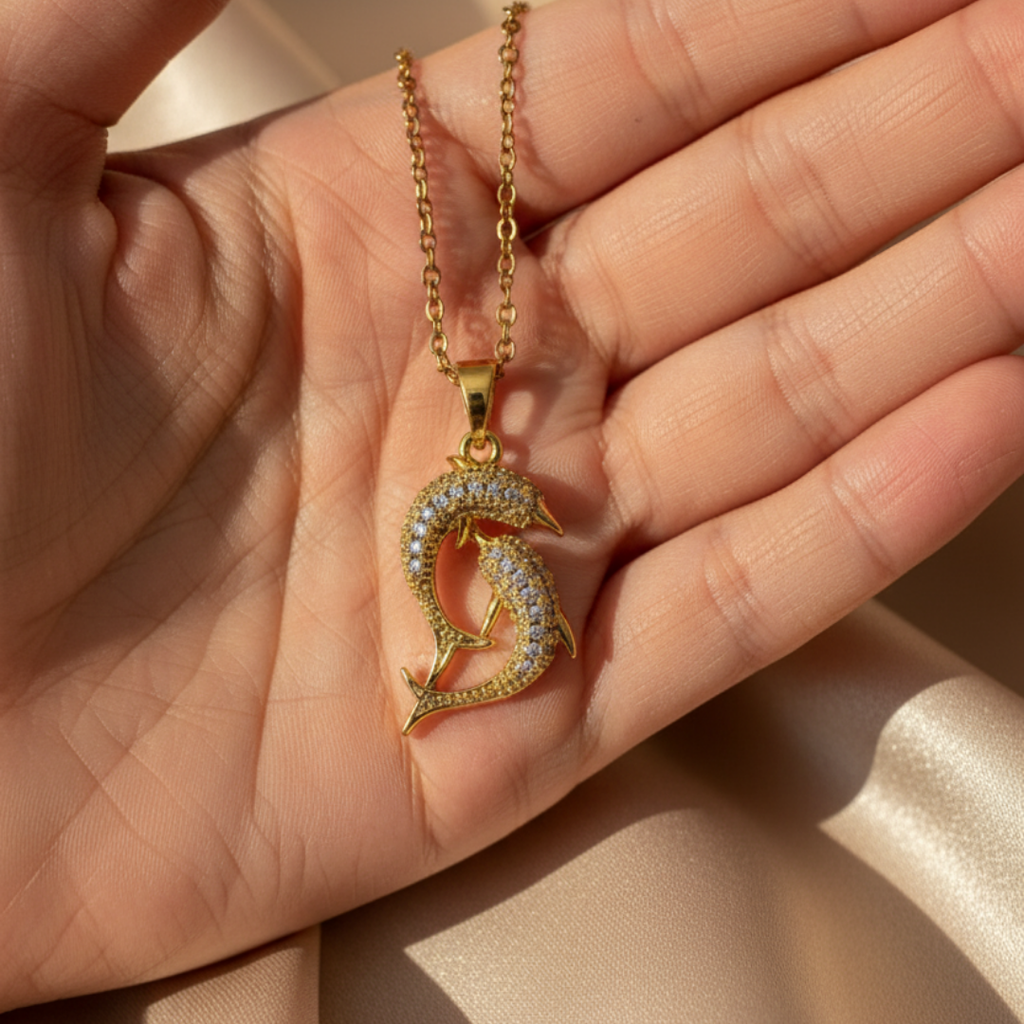 Dainty Dolphins Zircon Diamond Necklace
