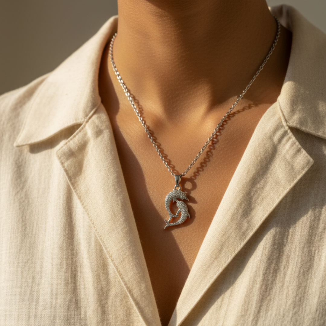 Dainty Dolphins Zircon Diamond Necklace
