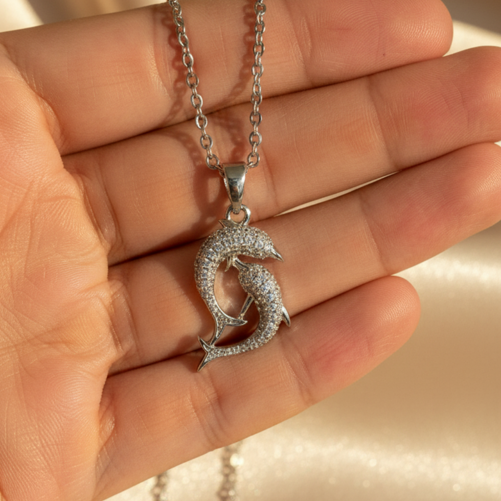 Dainty Dolphins Zircon Diamond Necklace