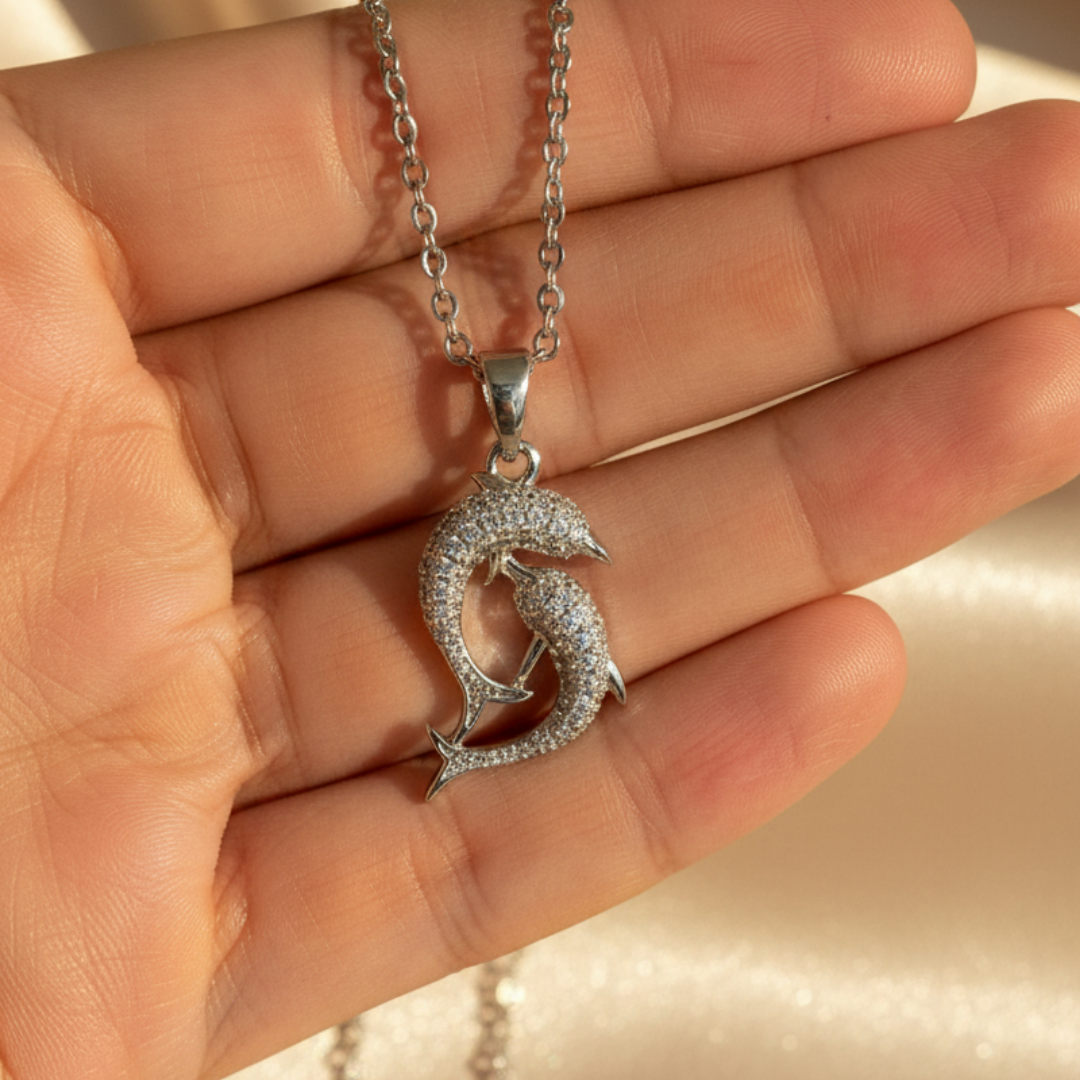 Dainty Dolphins Zircon Diamond Necklace