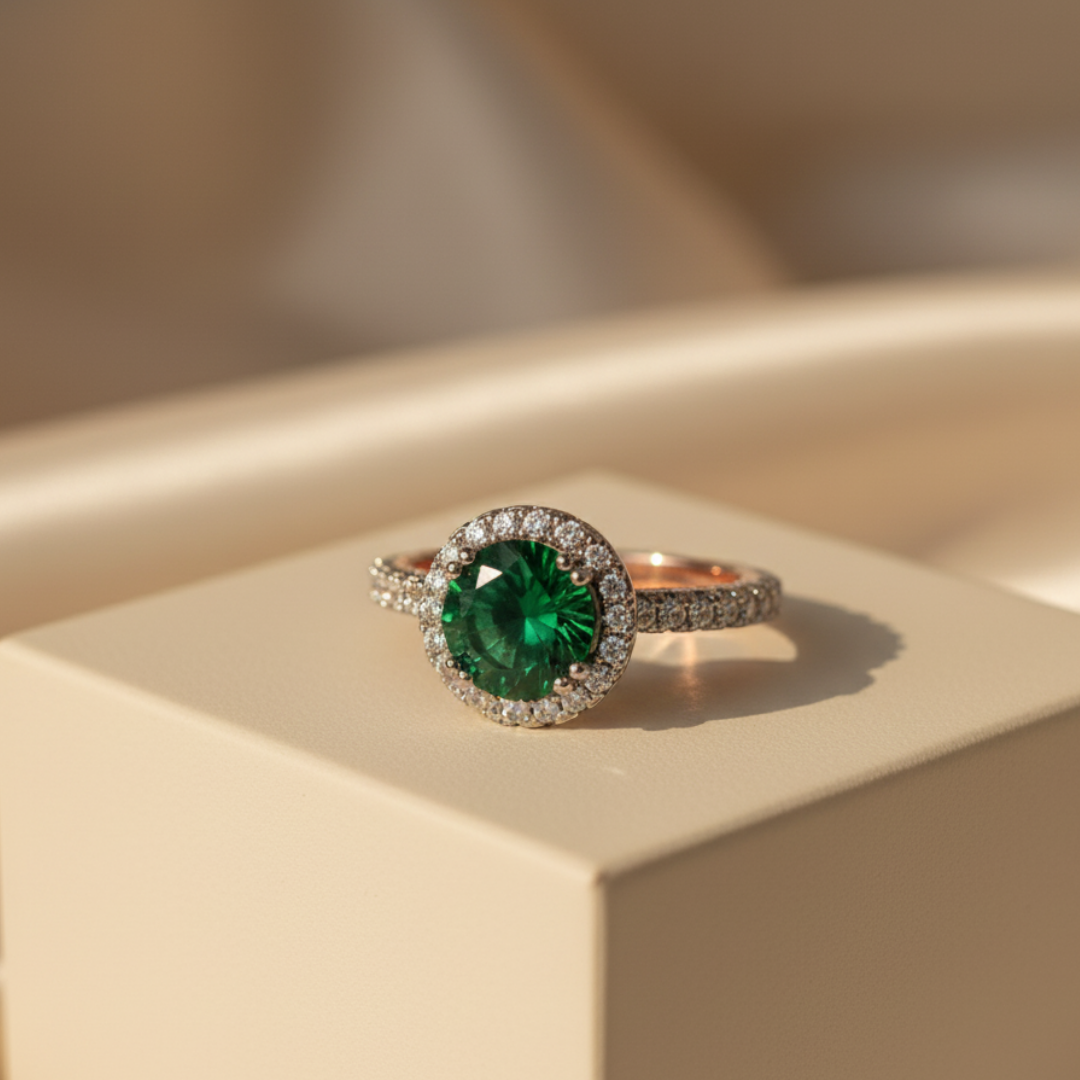 Green Zircon Halo Ring