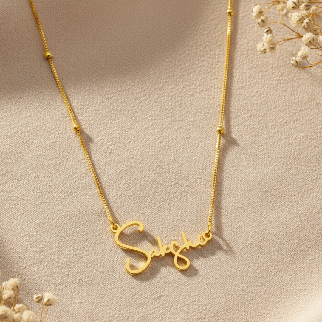 Cursive Name Necklace With Beaded Chain