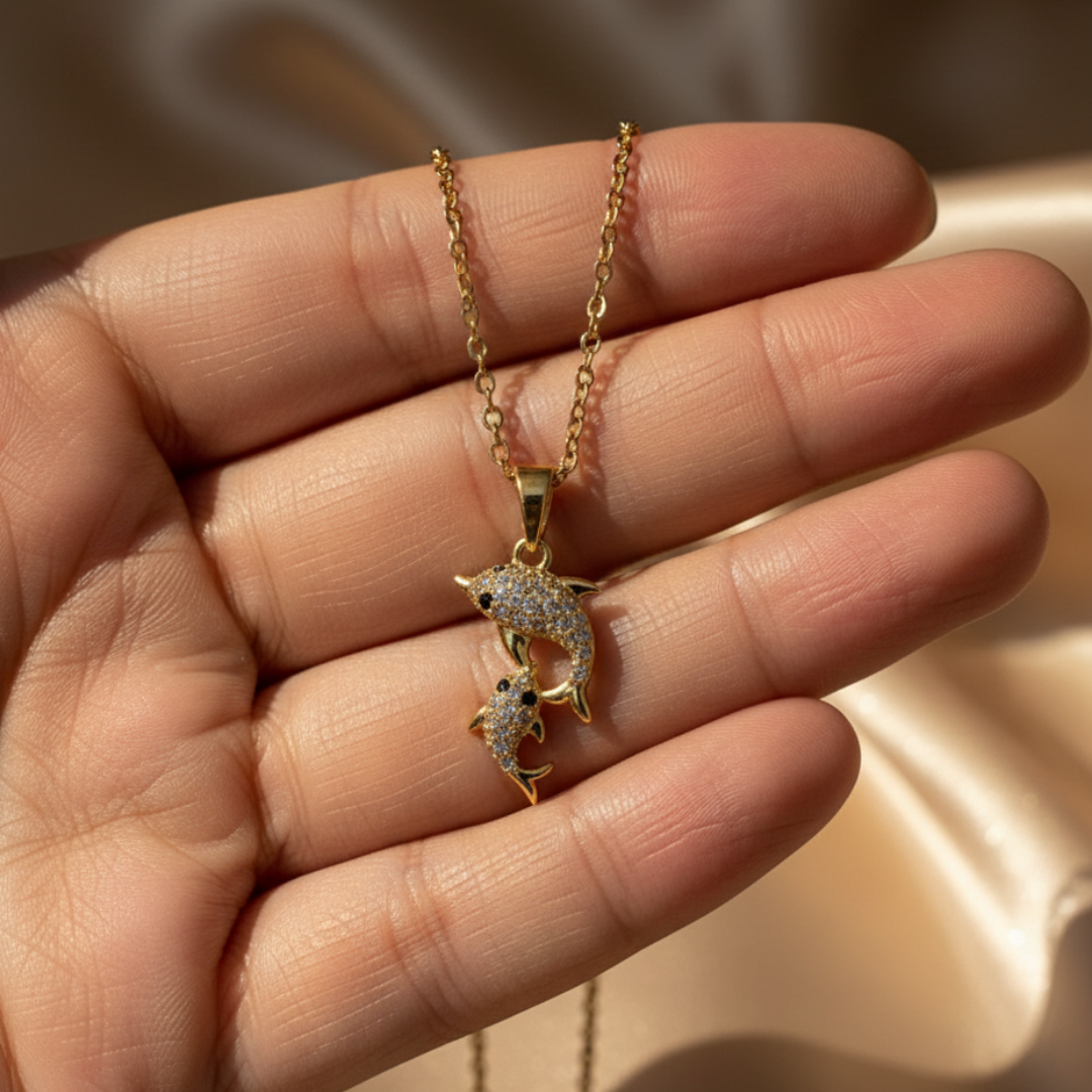 Twin Fish Zircon Diamond Necklace