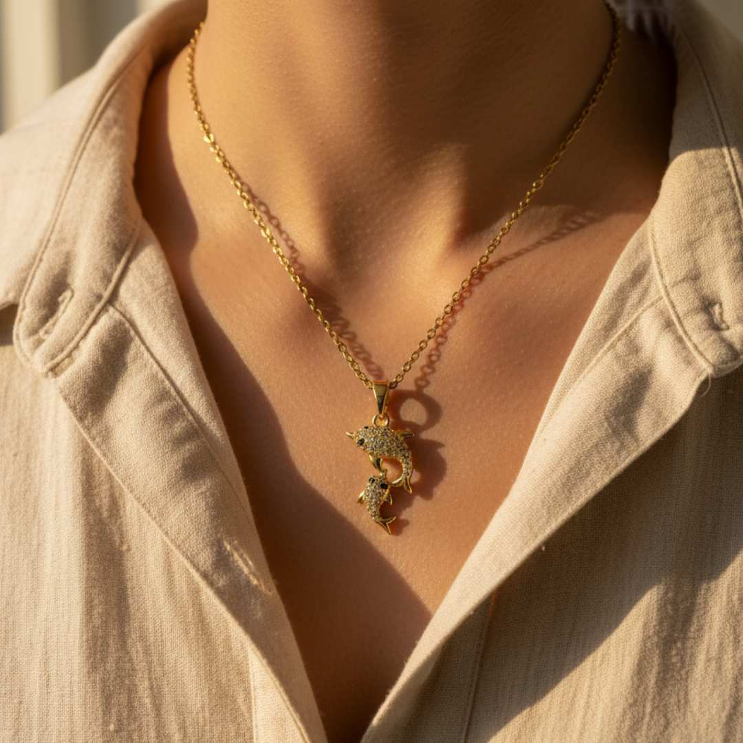 Twin Fish Zircon Diamond Necklace