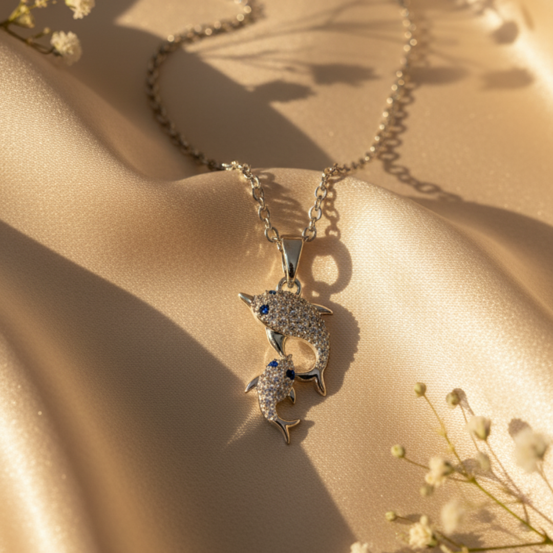 Twin Fish Zircon Diamond Necklace