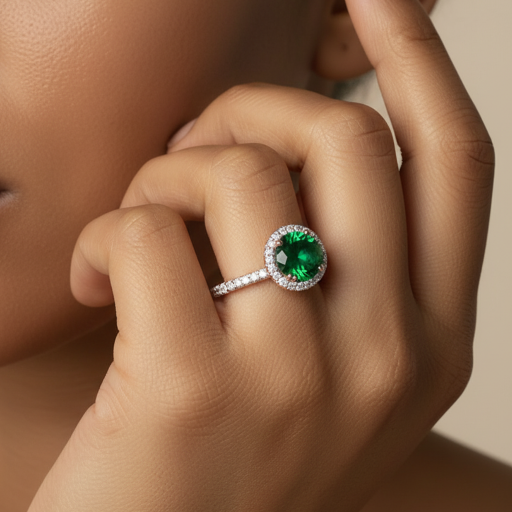 Green Zircon Halo Ring