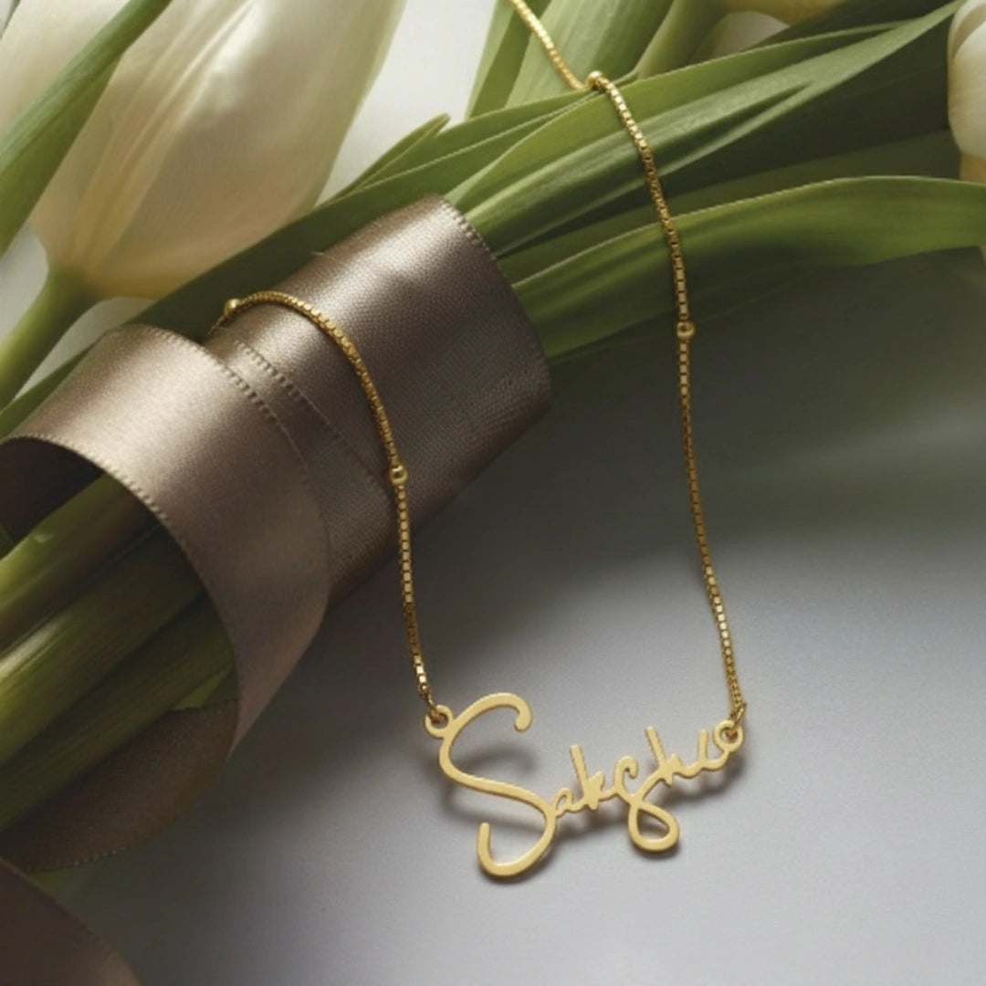 Cursive Name Necklace With Beaded Chain