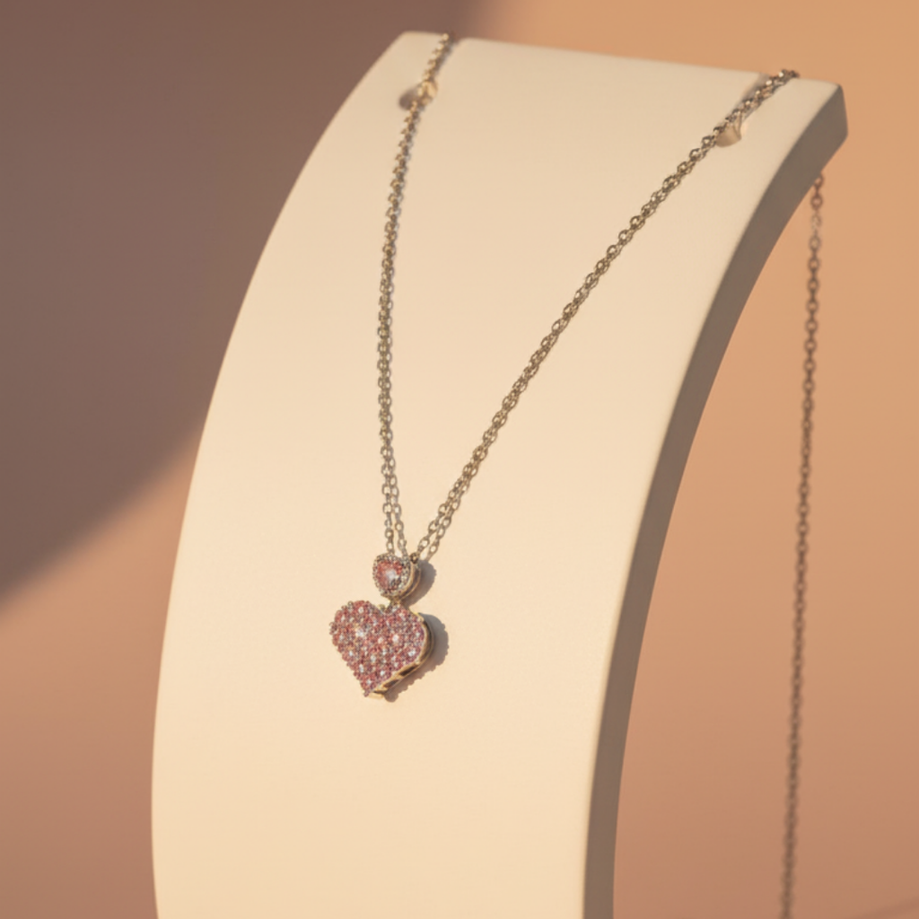 Pink Heart Zircon Diamond Necklace