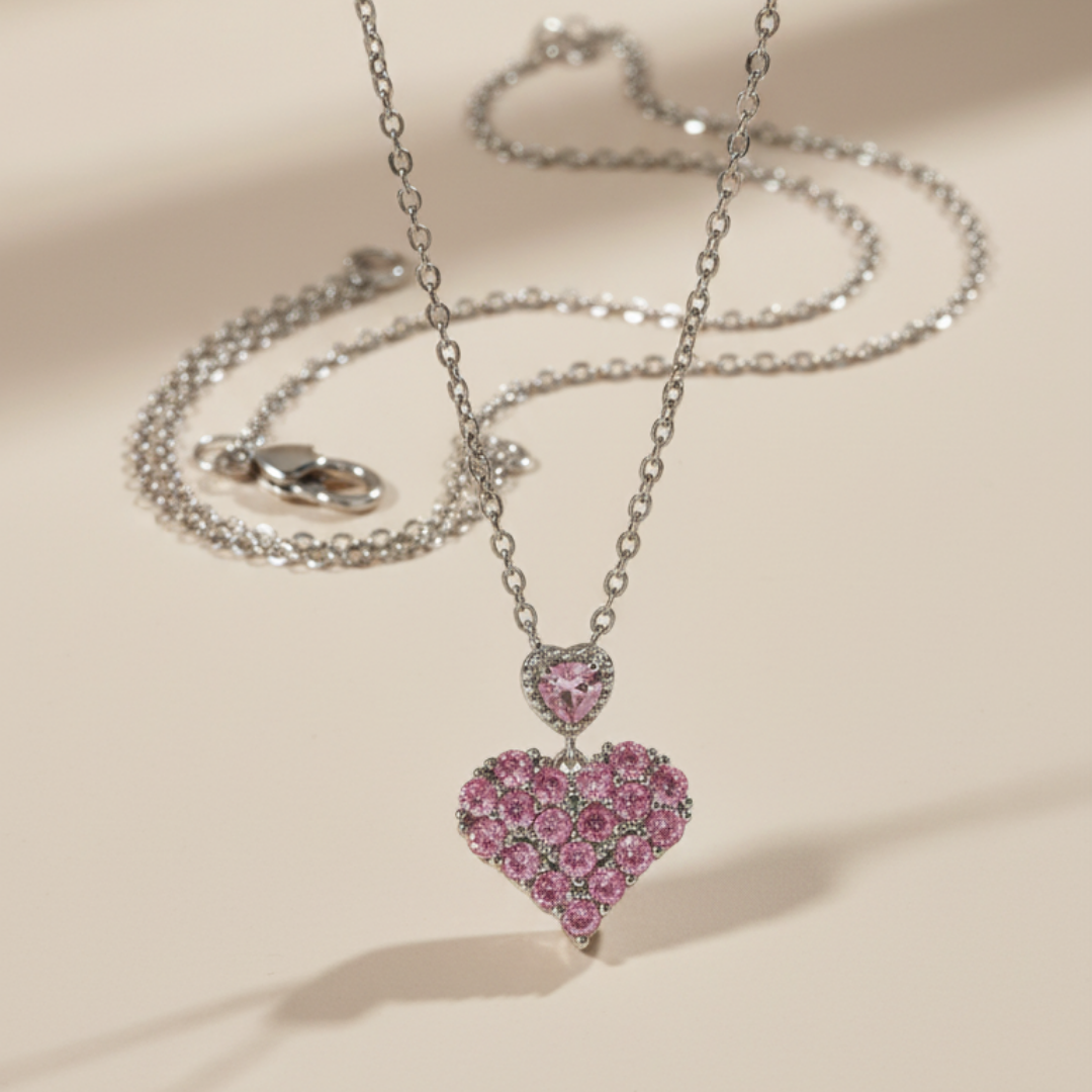 Pink Heart Zircon Diamond Necklace
