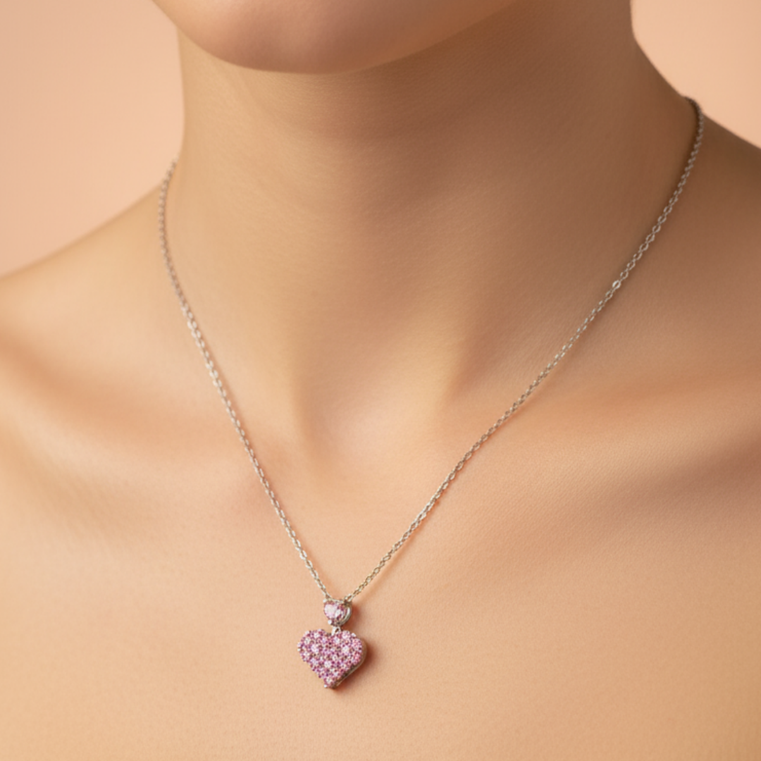 Pink Heart Zircon Diamond Necklace