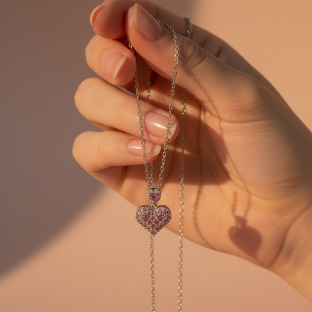 Pink Heart Zircon Diamond Necklace