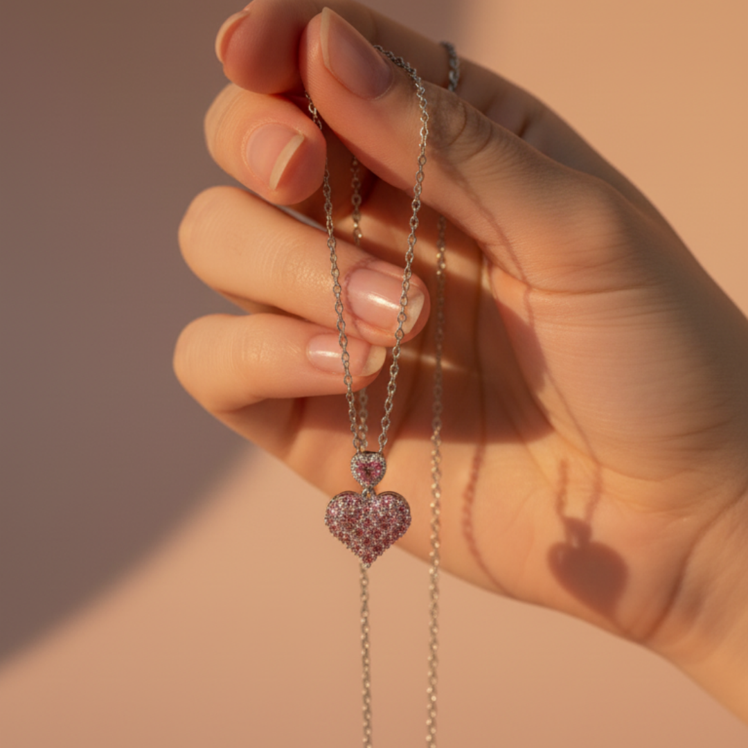 Pink Heart Zircon Diamond Necklace