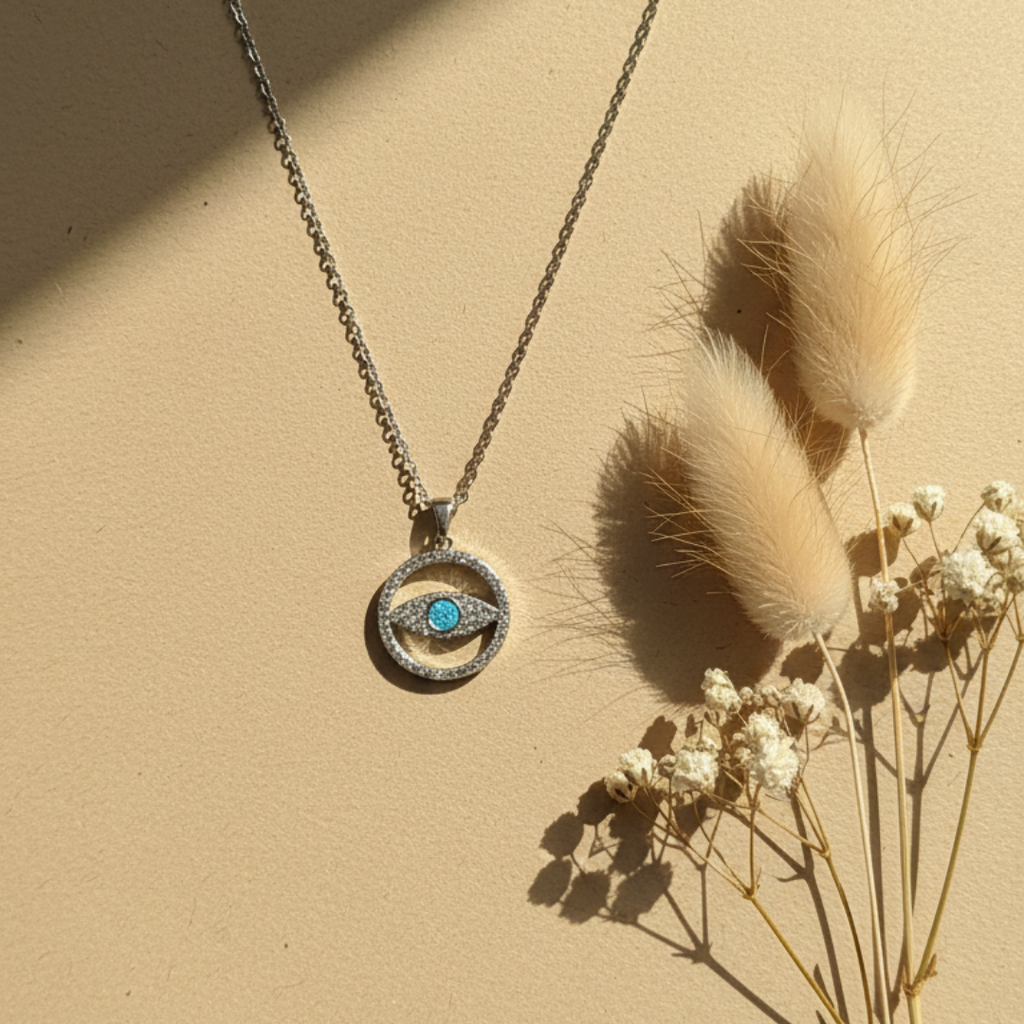 Circular Evil Eye Zircon Diamond Necklace