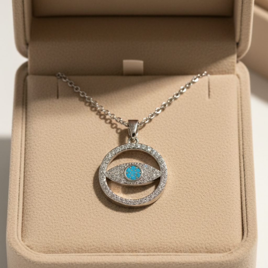 Circular Evil Eye Zircon Diamond Necklace