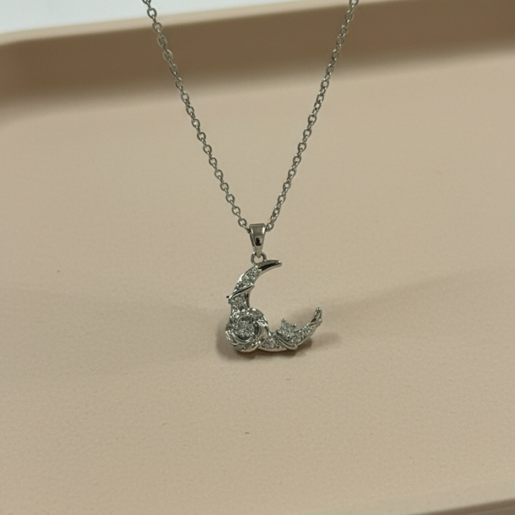 Moonlit Crescent Zircon Necklace