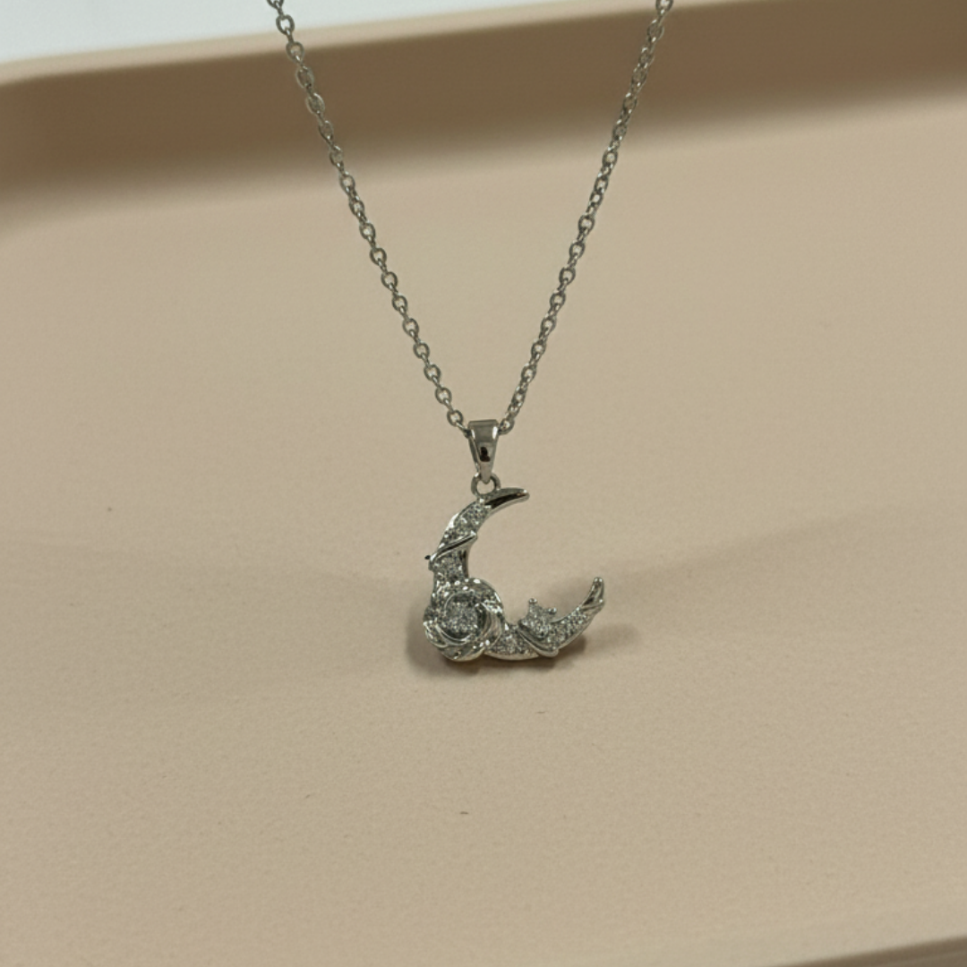 Moonlit Crescent Zircon Necklace