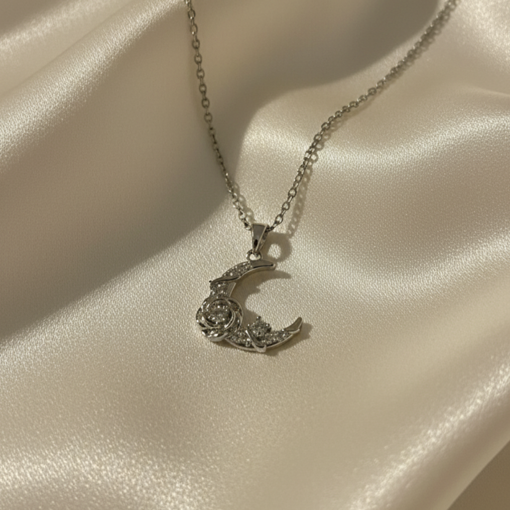 Moonlit Crescent Zircon Necklace