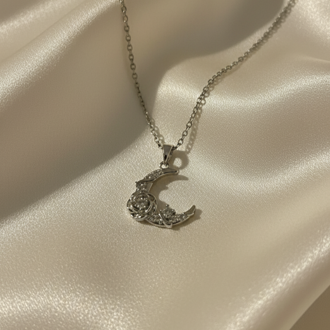 Moonlit Crescent Zircon Necklace