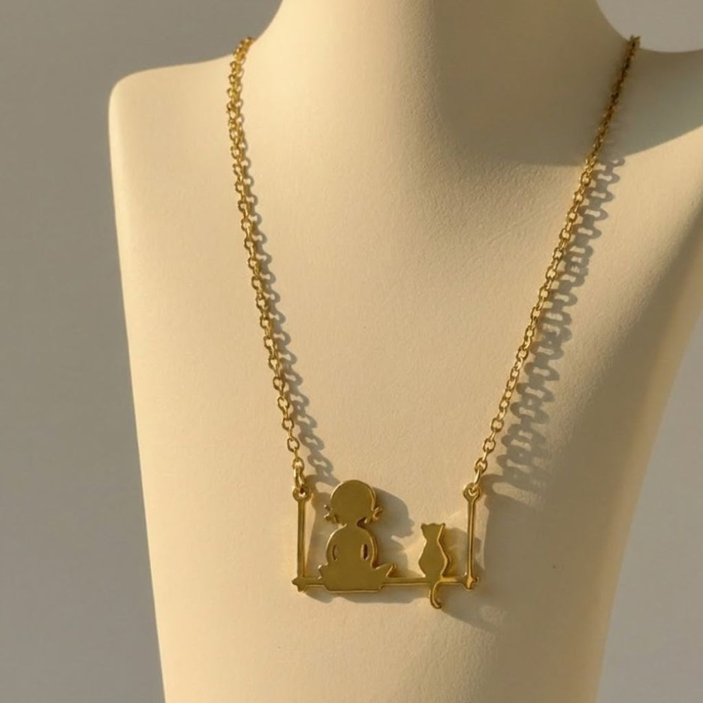 Cat And Girl Pendant Necklace