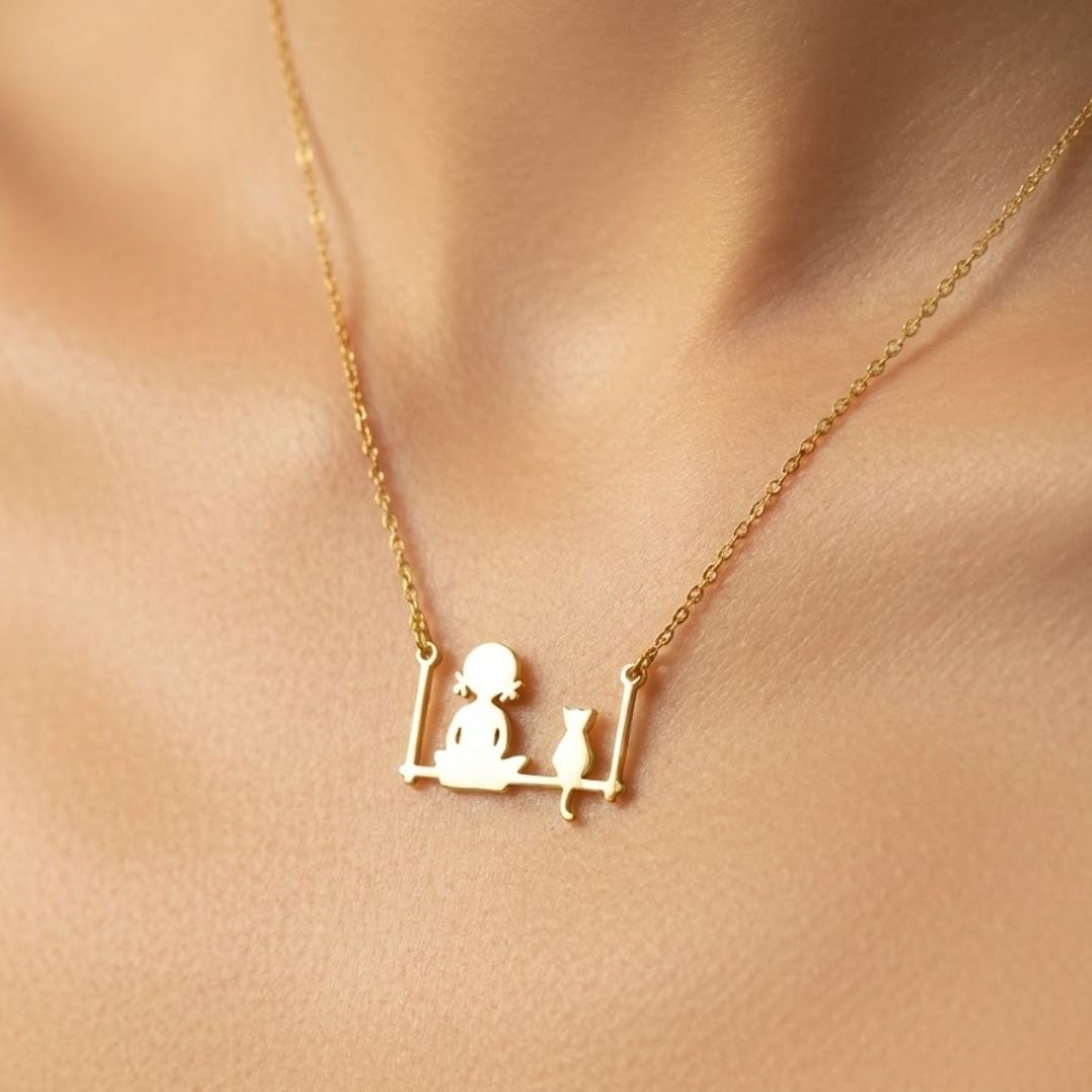 Cat And Girl Pendant Necklace
