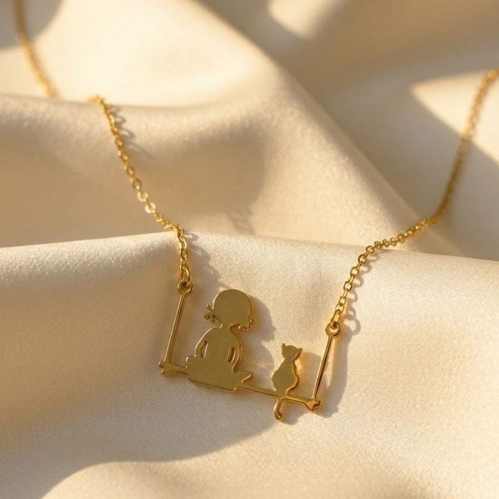 Cat And Girl Pendant Necklace