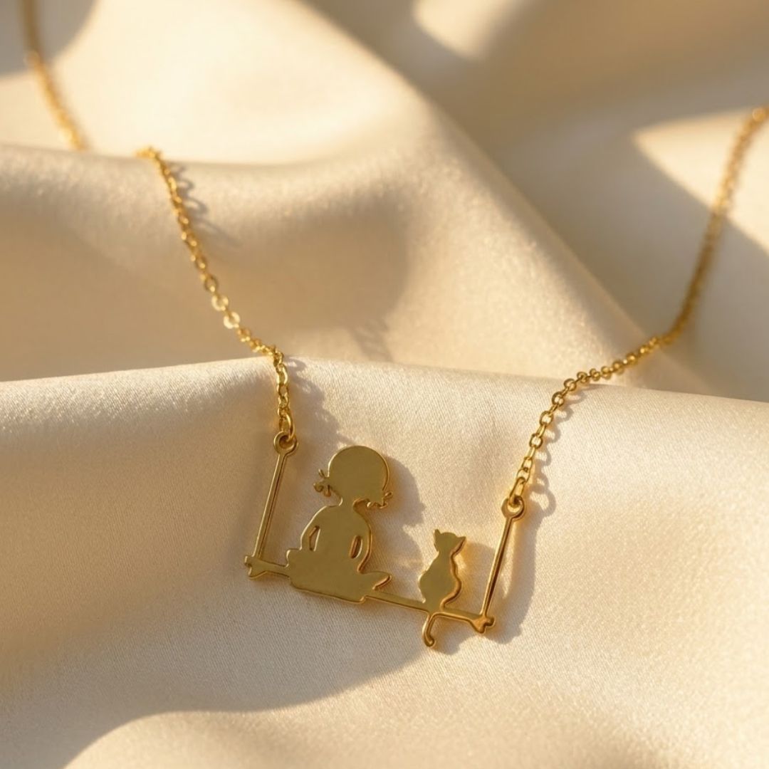 Cat And Girl Pendant Necklace