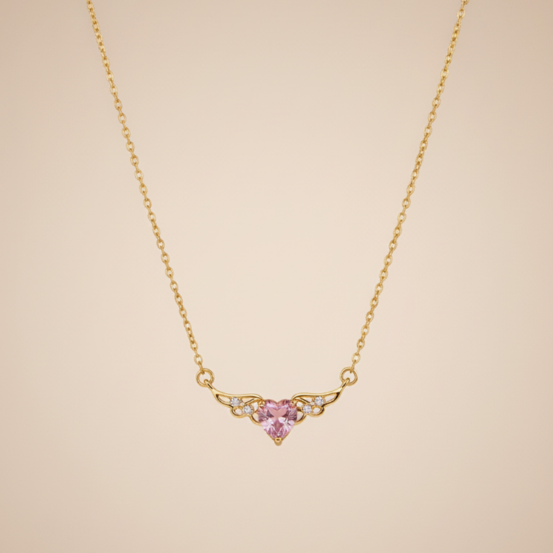 Heart With Wings Pink Zircon Diamond Necklace