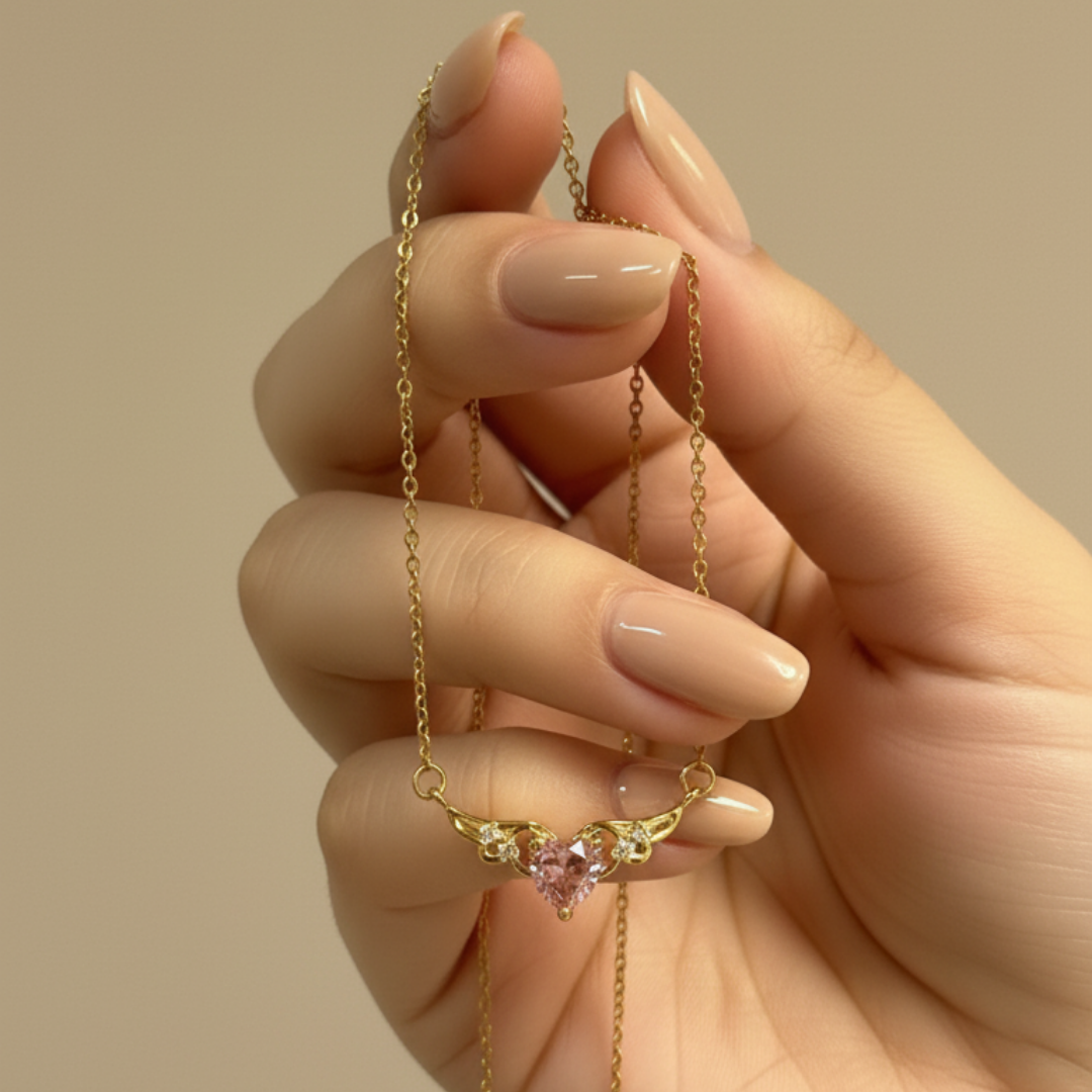 Heart With Wings Pink Zircon Diamond Necklace