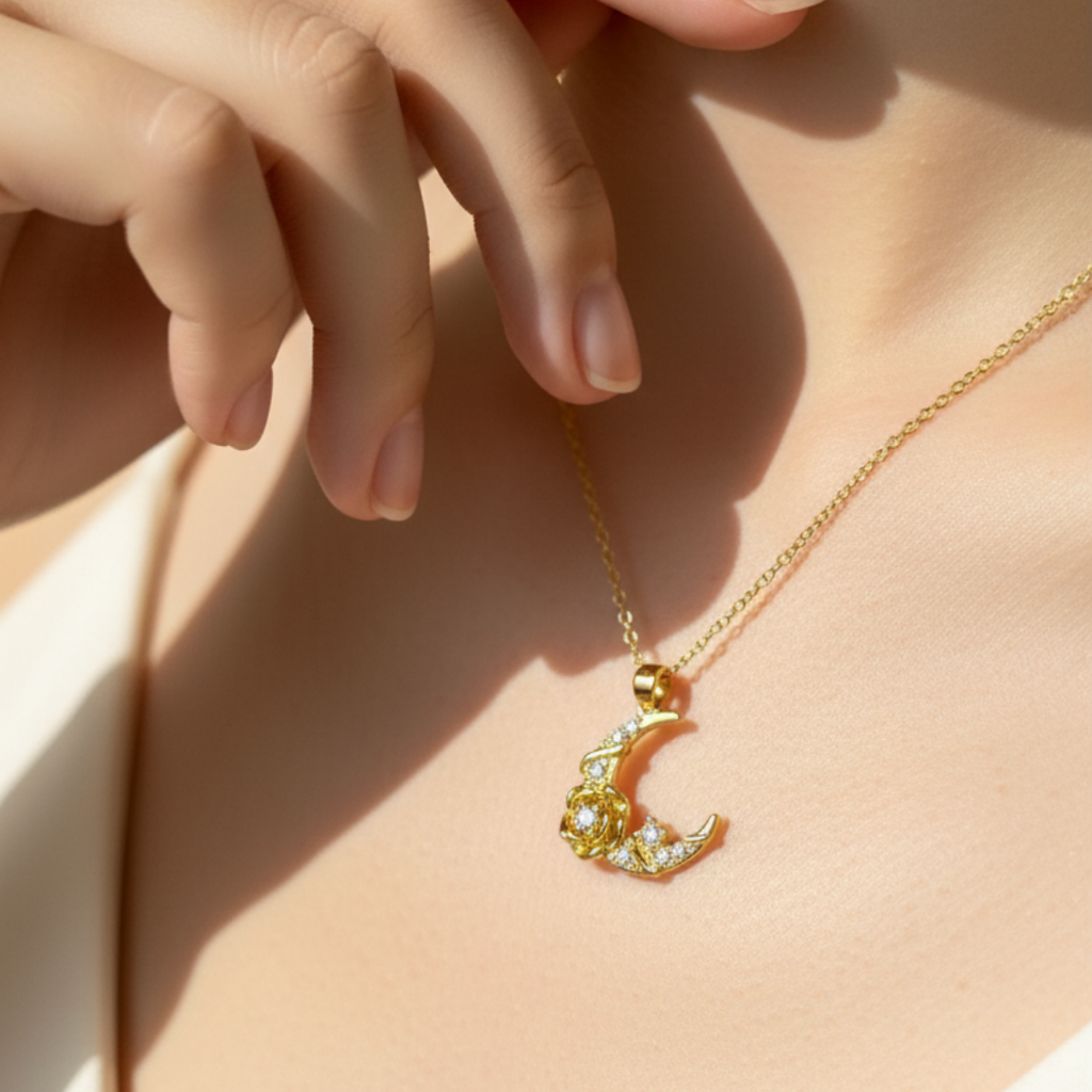 Moonlit Crescent Zircon Necklace