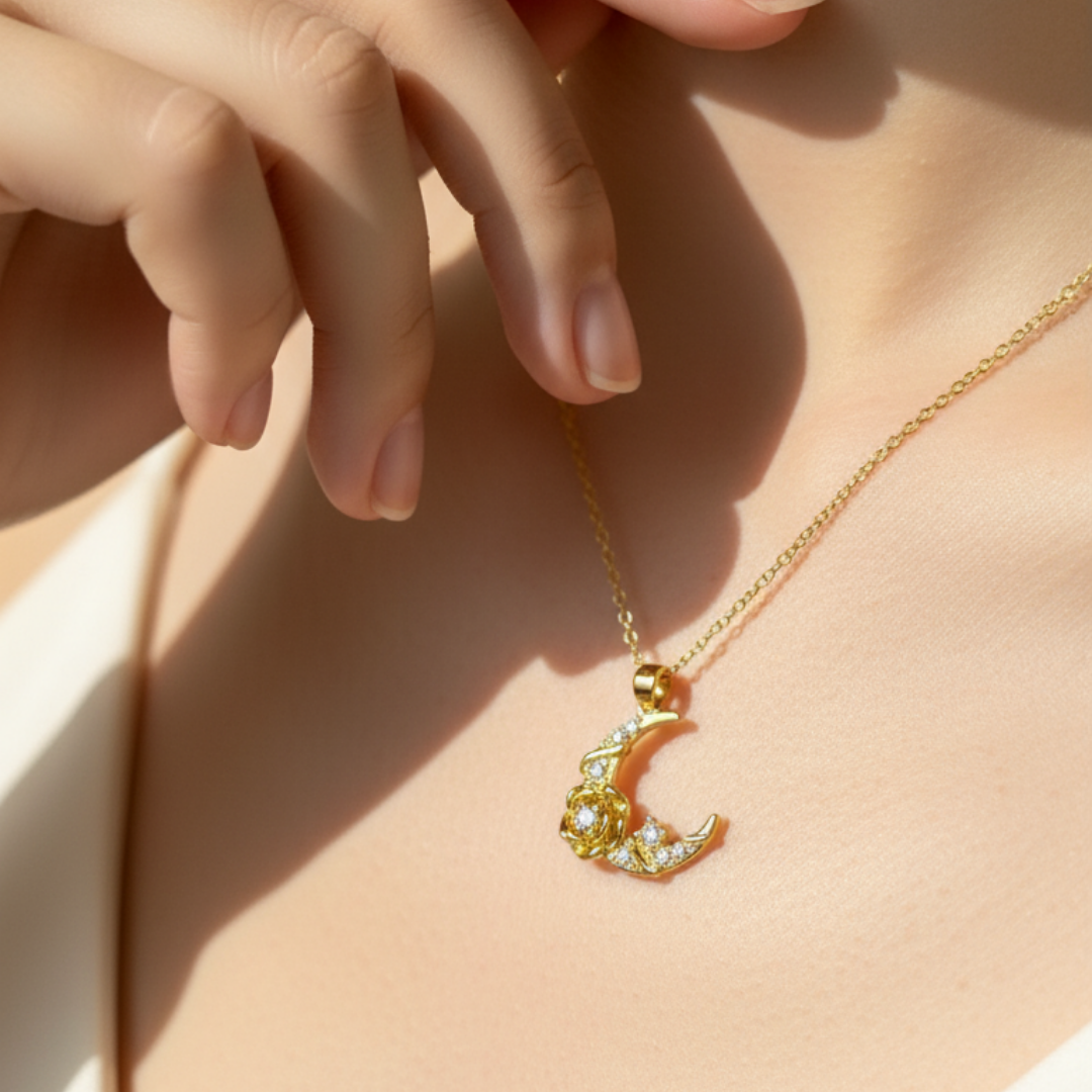 Moonlit Crescent Zircon Necklace