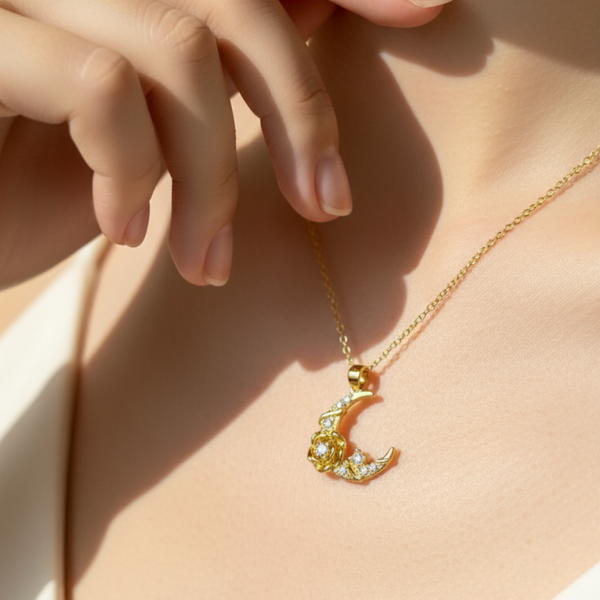 Moonlit Crescent Zircon Necklace