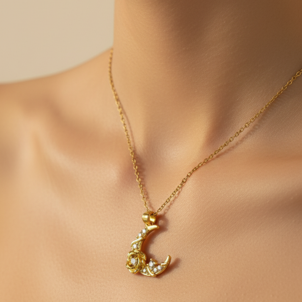 Moonlit Crescent Zircon Necklace