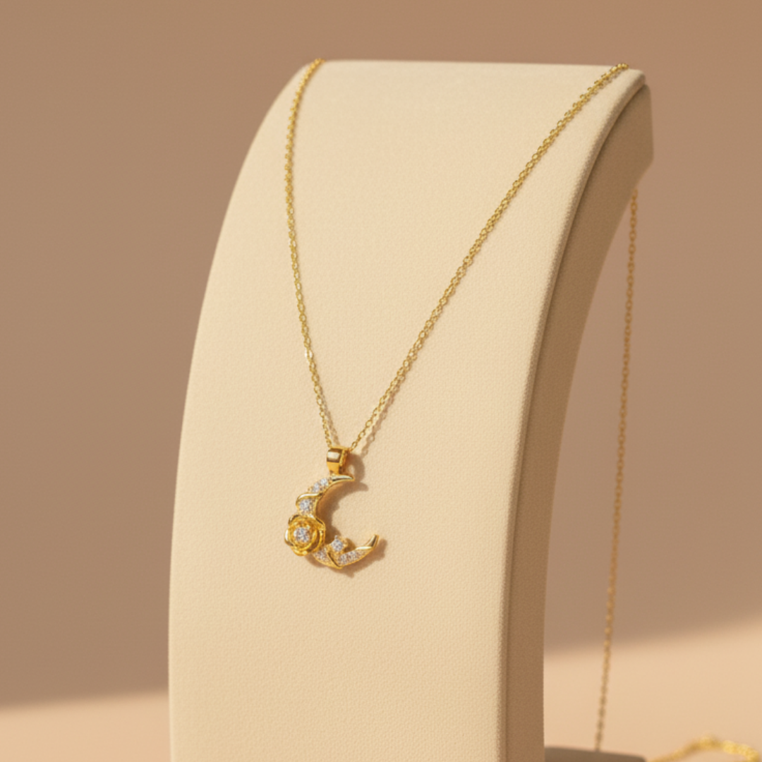 Moonlit Crescent Zircon Necklace