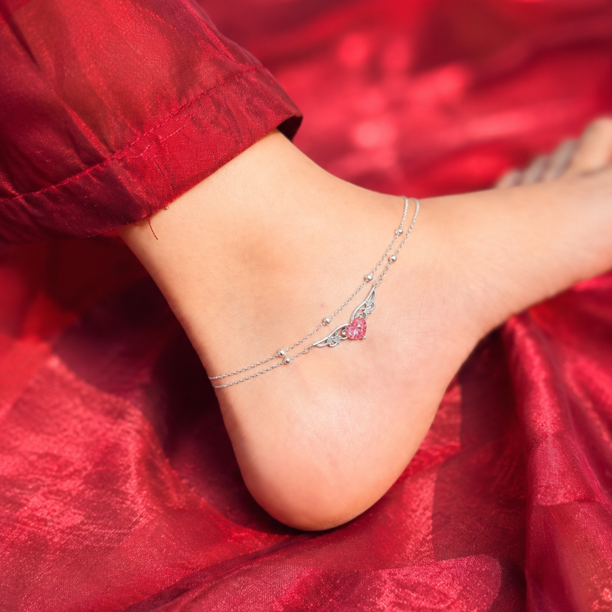 Winged Heart Crystal Anklet