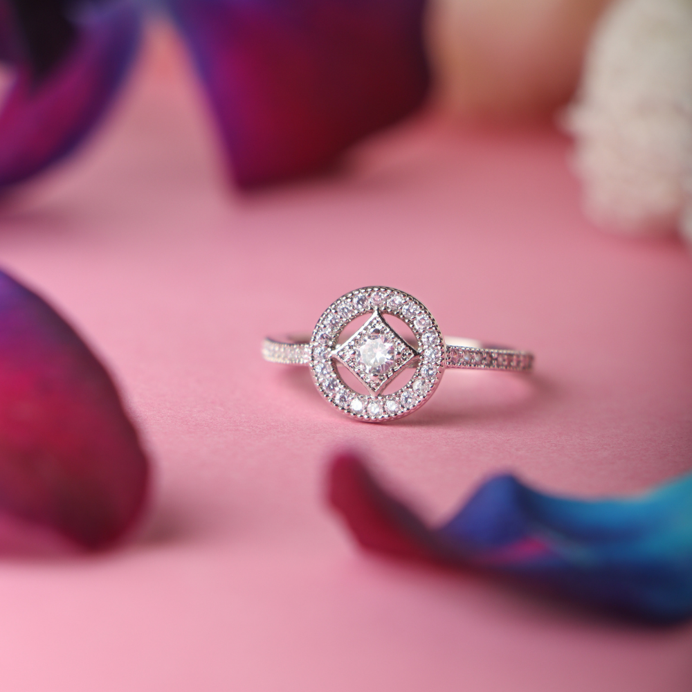 Geometric And Round Zircon Ring