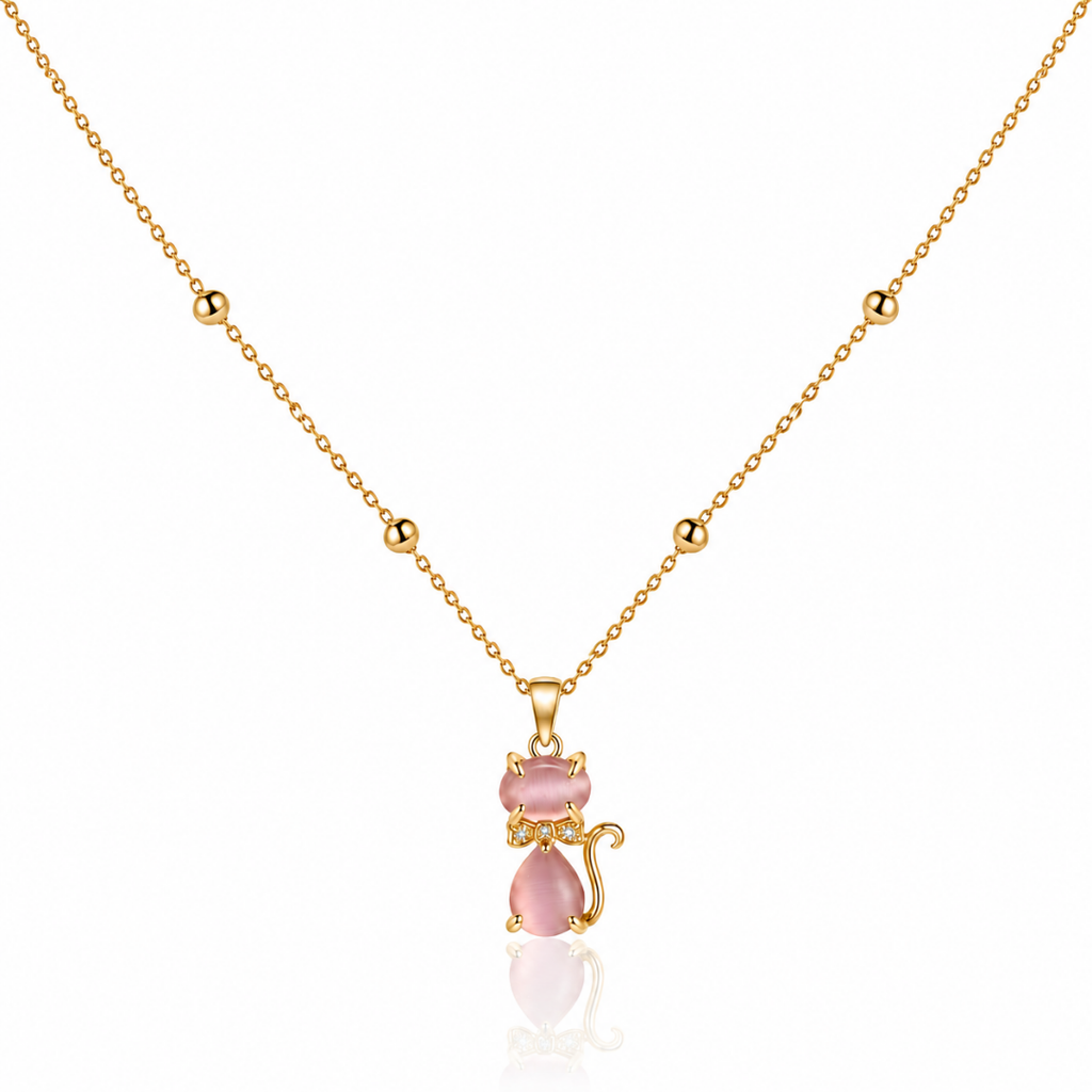 Pink Crystal Cat Necklace