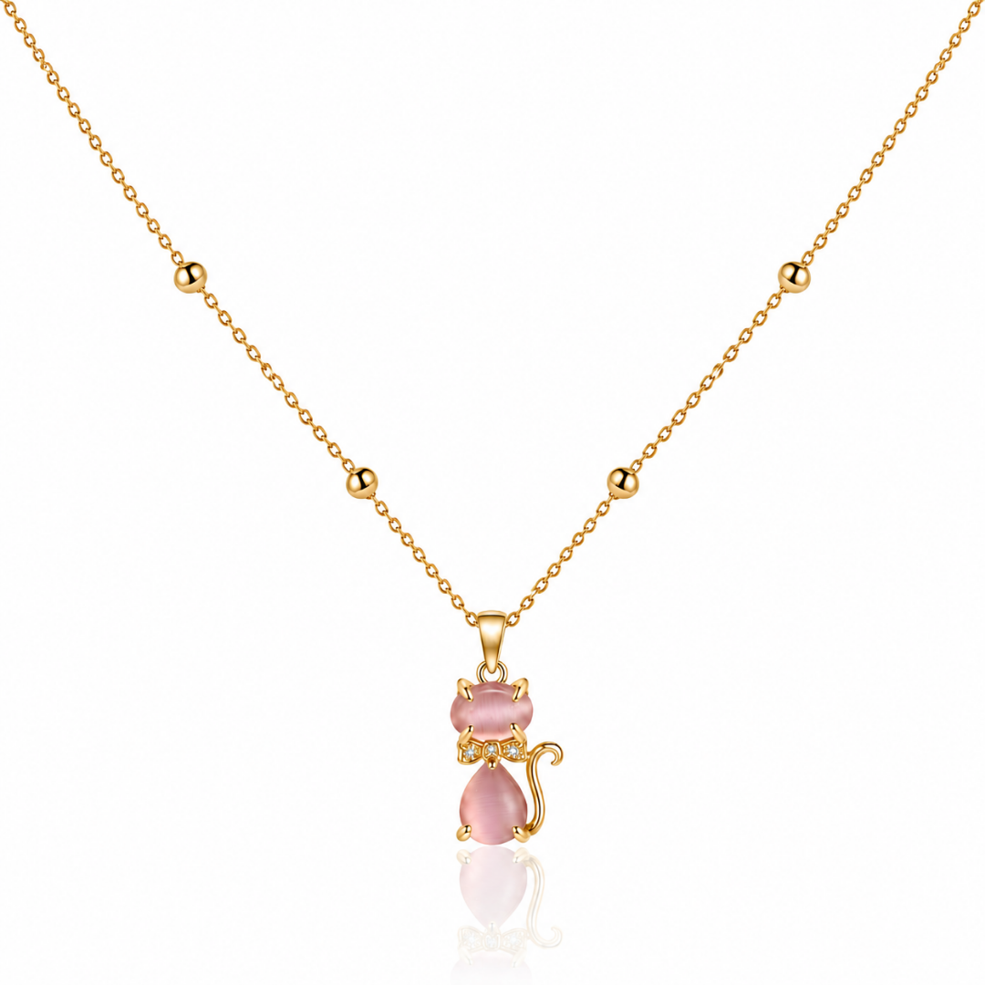 Pink Crystal Cat Necklace