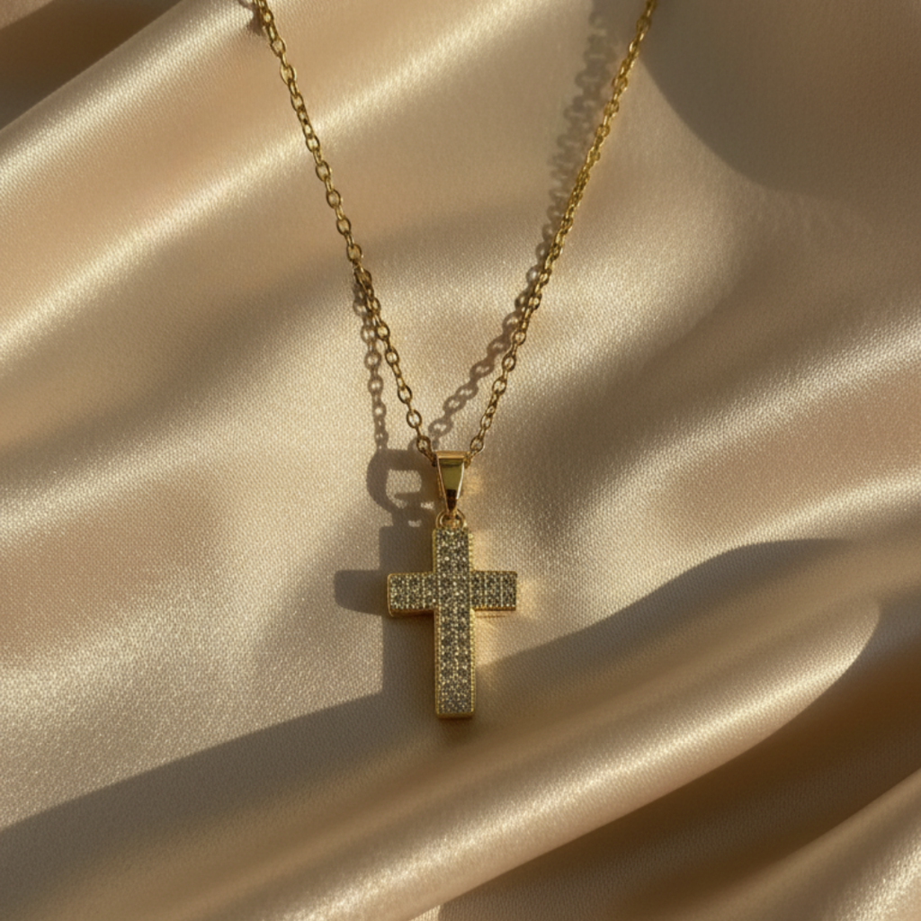 Faith Cross Zircon Diamond Studded Necklace