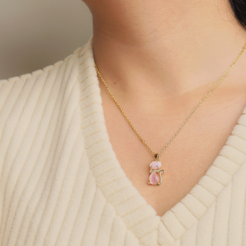 Pink Pussy Cat Pendant Necklace