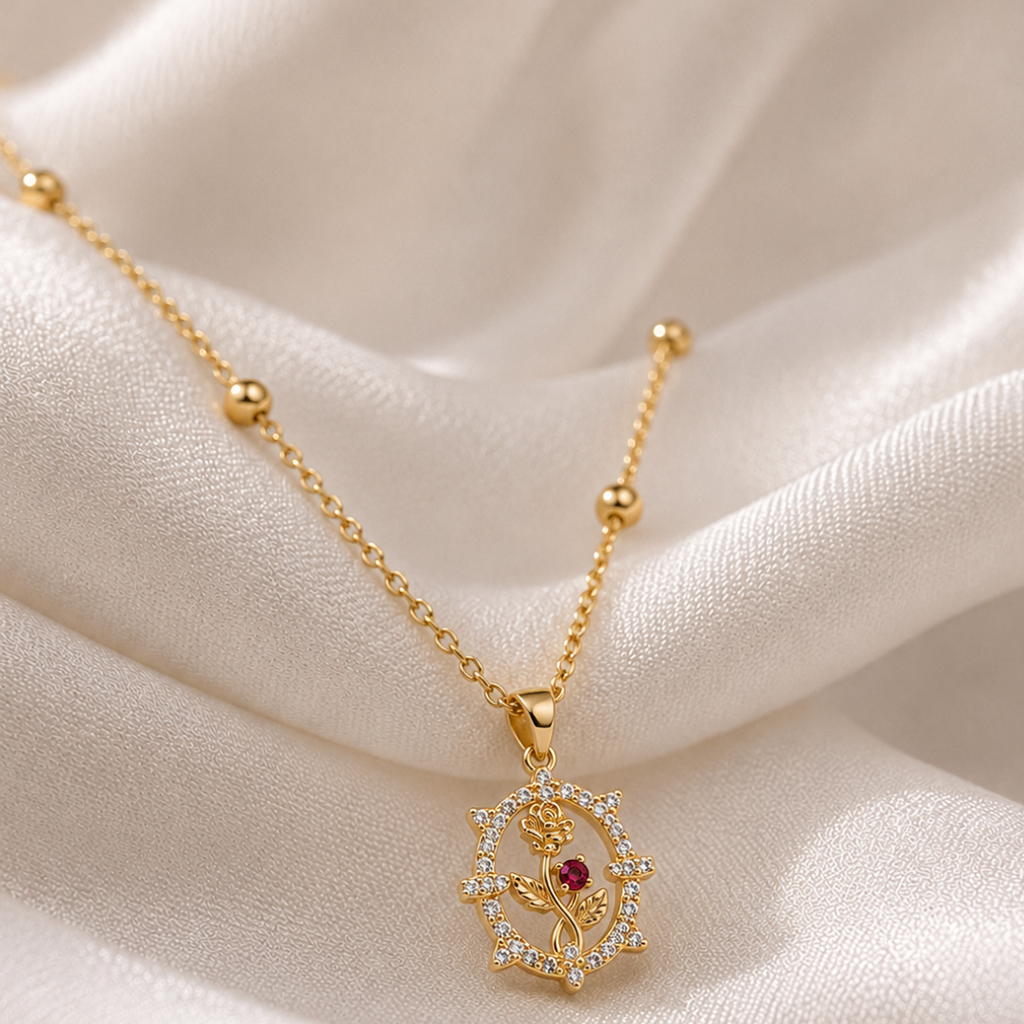 Crystal Rose Frame Necklace